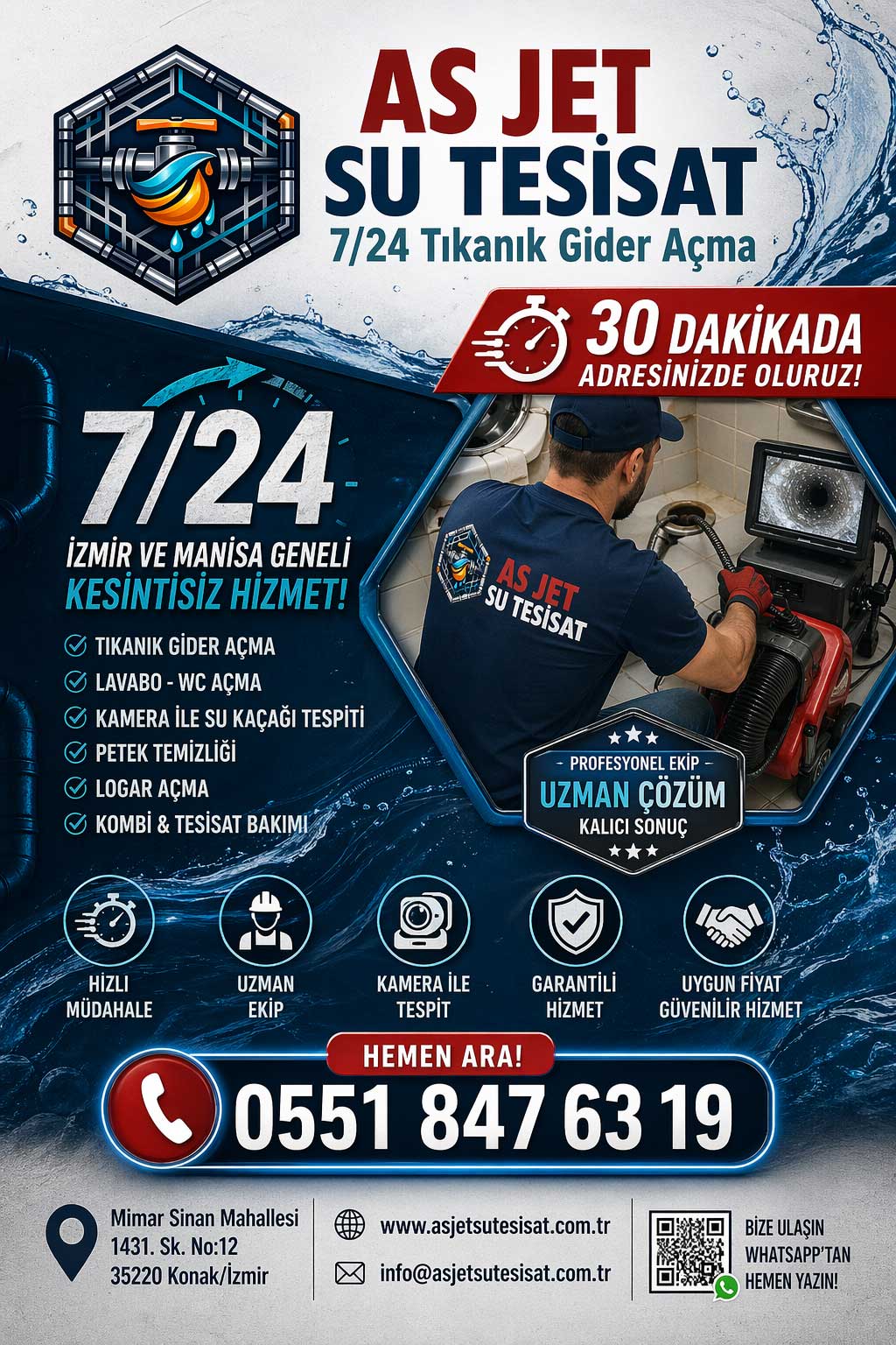 Her türlü tesisat arızasına profesyonel yaklaşım sunan ekip, hızlı müdahale gücü ile bulunduğunuz noktaya kısa sürede ulaşarak çözüm üretir